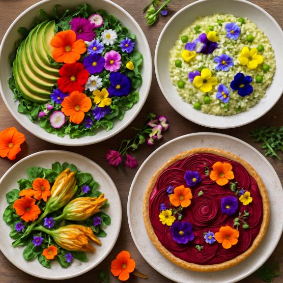 image Recettes Véganes Créatives avec des Fleurs Comestibles
